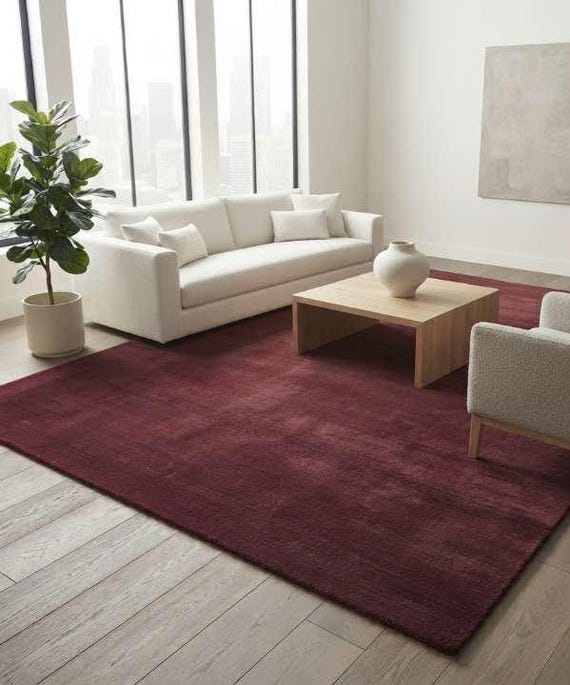 Burgundy Wine Red Area Rug, Soft Plush Shag Rug for Living Room Bedroom, Modern Solid Color Rug, Machine Washable Non Slip Floor Carpet