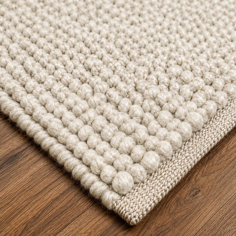 Chunky White Wool Pebble Rug, Handwoven Cream Wool Rug, Textured Wool ...