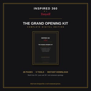 Kit para la gran inauguración del restaurante, lista de verificación para la apertura de un nuevo restaurante, capacitación del personal, guiones previos al turno, kit de herramientas para gerentes, descarga digital.