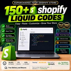 Pacchetto di oltre 150 codici Liquid per Shopify / Codici per siti web personalizzati / Personalizzazione del tema Shopify / Diritti PLR e MRR / Download digitale
