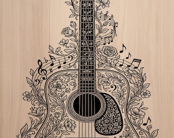 Acoustic Harmonies Floral Guitar CNC Laser Engraving File (Digital Download)