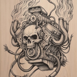 Supercharged Skull V8 Engine CNC Laser Engraving File (Digital Download)
