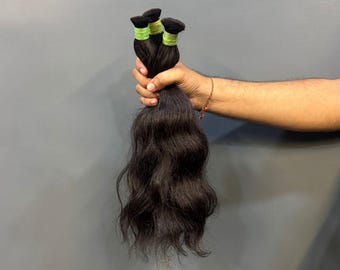 Raw Indian Bulk Braiding Virgin Hair Extensions, Natural Black Wavy Virgin Human Hair, 300g