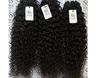 100% Raw Human Hair Bundles, Natural Black Curly Hair Extensions, Full and Bouncy Curly Weave, Premium Human Hair for Wigs