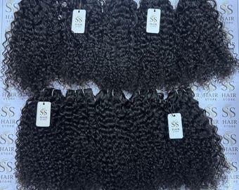Virgin Indian  Curly Human Hair Bundles | Remy Natural Black Weft Extensions