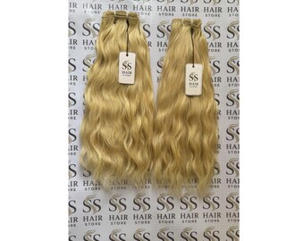 Raw Blonde Wavy Virgin Remy Human Hair Extensions – Natural Temple Hair for Wig Making