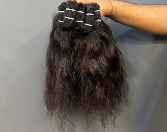 100% Human Hair Weft Extensions | Natural Black Wavy Hair Bundles | Raw Virgin Human Hair Weaving | Premium Hair Extension Bundle