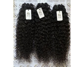 100% Raw Human Hair Bundles, Natural Black , Curly Hair Extensions, Full and Bouncy Curly, Premium Human Hair for Wigs - 300 gm