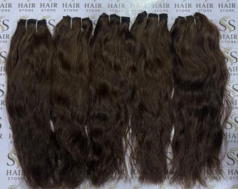 Natural Wavy Human Hair Bundles Dark Brown | Remy Extensions for Wigs Sew-Ins