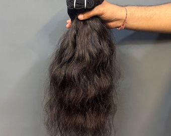Natural Wavy Human Hair Weft | Premium Loose Wave Hair Extension Bundle | Dark Brown Natural Hair Weave | Salon & DIY Hair Extensions