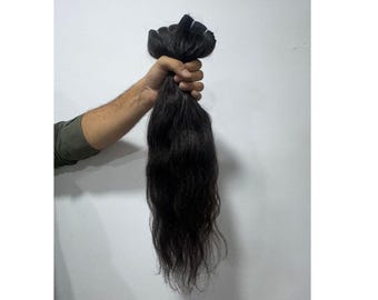 Raw Indian Wave Hair Extensions - Natural Black, Sew in Hair Bundles - 200 gm