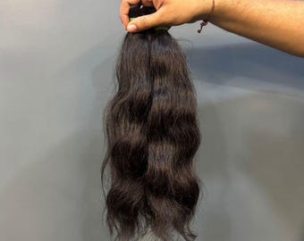 Raw Indian Bulk Braiding Hair Extensions, Natural Black Wavy Virgin Human Hair, 300g