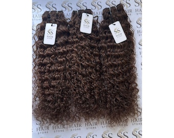 Raw Indian Curly Hair Extensions, 300g Brown Human Hair Weave Bundles