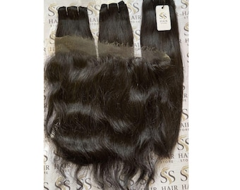 Raw Indian Human Hair Bundles with HD Lace Frontal | Natural Straight Wavy Extensions