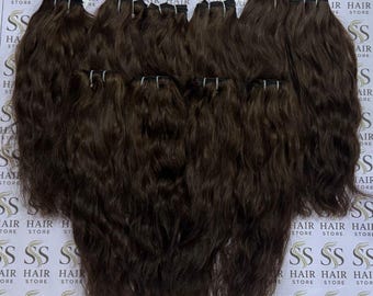 Natural Wavy Dark Brown Human Hair Bundles | Soft Remy Extensions for Wigs, Sew-Ins