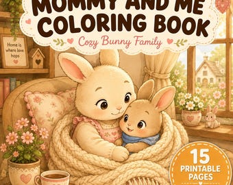 Mommy and Me Colouring Book | Cozy Bunny Family, 15 Pages (PDF Download)