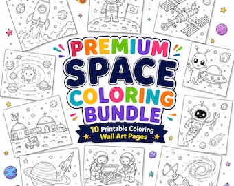 Lot de pages à colorier sur l'espace, fusées, astronautes, planètes, extraterrestres (téléchargement numérique)