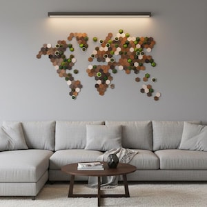 Hexagon Moss Wall Art | Wooden Honeycomb Decor with Preserved Moss | Eco Friendly Geometric Wood Wall Art | Custom Moss Art Set | Map