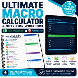 Ultimativer Makro-Rechner & Ernährungs-Arbeitsbuch | Excel-Datei + druckbares PDF | Tracker | Keto GLP-1 High Protein Digitaler Download
