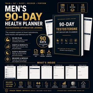 Mens 90 Day Health Planner, Testosterone Lifestyle Journal, Printable PDF + Excel Habit & Workout Tracker, Sleep Log, Digital Download