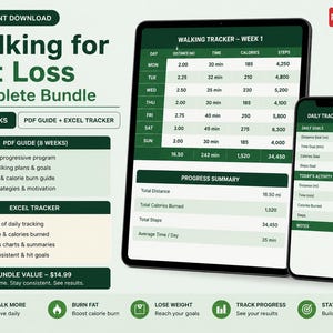 Paquete de caminatas para perder grasa / Guía en PDF de 8 semanas y registro en Excel (Descarga instantánea)