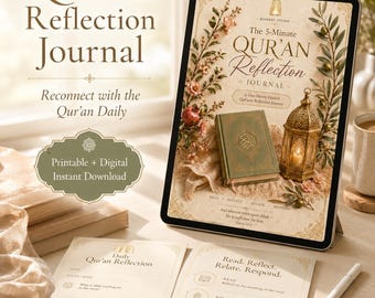 5-Minute Qur'an Reflection Journal, Islamic Daily Planner (PDF Download),Muslim Spiritual Journal,Qur'an study Guide.