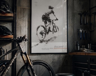 Stampa artistica di mountain bike "Ascent" - Arte murale a inchiostro per ciclisti (diverse dimensioni)