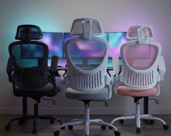 Ergonomic Chair – Lumbar Support Chair, Executive Computer Chair, Study & Gaming Chair, Adjustable Headrest, Flip-Up Arms, Cushioned Chair