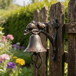 Cast Iron Bird Doorbell, Rustic Wall Mounted Porch Bell, Farmhouse Outdoor Door Chime, Vintage Style Garden Decor, Gift for Home Entrance