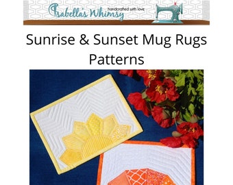 Mug Rug PATTERNS set of 2, Yellow Sunshine and Orange Sunset Quilted Snack Mat Patterns, Small quilted place mats, Pinterest popular