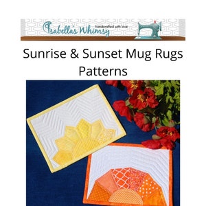 Mug Rug PATTERNS set of 2, Yellow Sunshine and Orange Sunset Quilted Snack Mat Patterns, Small quilted place mats, Pinterest popular image 1