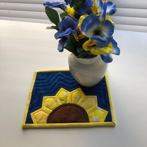 Ukraine Sunflower Mug Rug PATTERN, 5USD, Yellow Blue, 10X7.5, Quilter's gift, quilted large coaster image 8