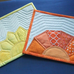 Mug Rug PATTERNS set of 2, Yellow Sunshine and Orange Sunset Quilted Snack Mat Patterns, Small quilted place mats, Pinterest popular image 8
