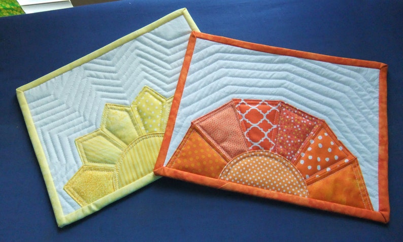 Mug Rug PATTERNS set of 2, Yellow Sunshine and Orange Sunset Quilted Snack Mat Patterns, Small quilted place mats, Pinterest popular image 8