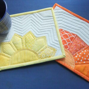 Mug Rug PATTERNS set of 2, Yellow Sunshine and Orange Sunset Quilted Snack Mat Patterns, Small quilted place mats, Pinterest popular image 6