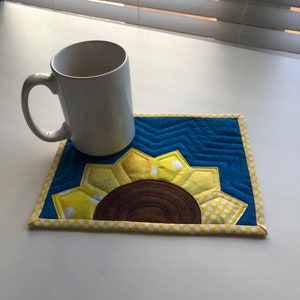 Ukraine Sunflower Mug Rug PATTERN, 5USD, Yellow Blue, 10X7.5, Quilter's gift, quilted large coaster image 5