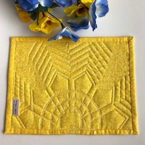 Sunflower Mug Rug Quilt, Made to Order, Yellow Blue, 9.5X7.5, handmade gift for her, teacher, mom, BFF, coworker, mother-in-law, gardener image 2