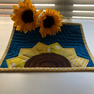 Ukraine Sunflower Mug Rug PATTERN, 5USD, Yellow Blue, 10X7.5, Quilter's gift, quilted large coaster image 7