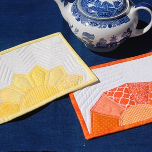 Mug Rug PATTERNS set of 2, Yellow Sunshine and Orange Sunset Quilted Snack Mat Patterns, Small quilted place mats, Pinterest popular image 4