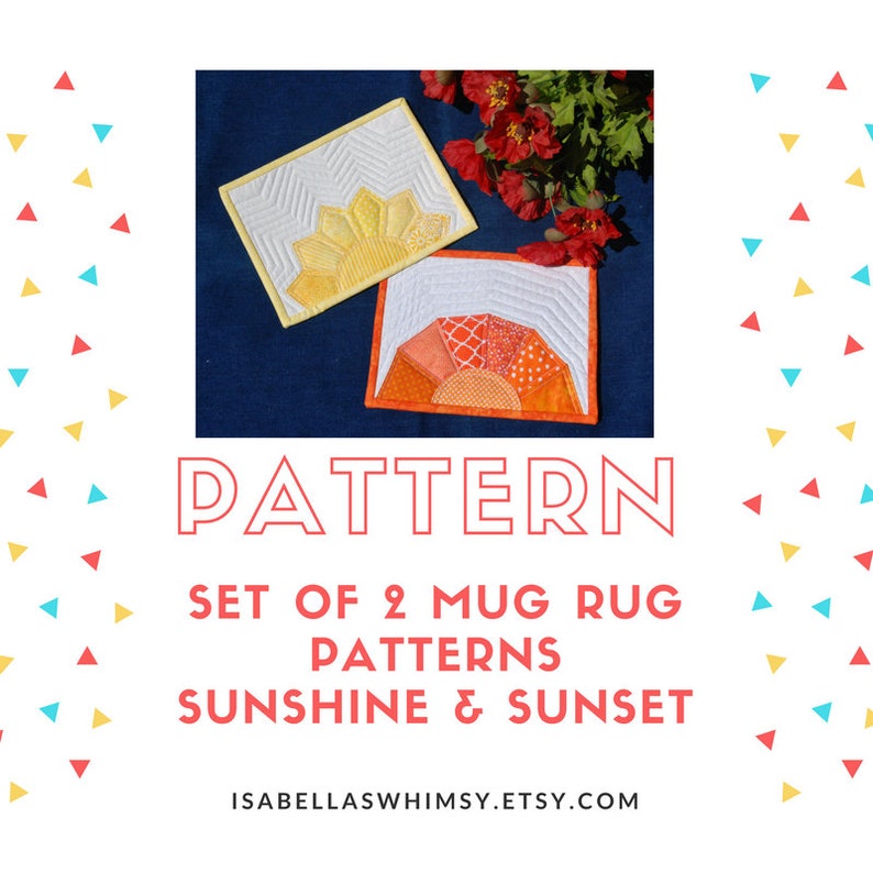 Mug Rug PATTERNS set of 2, Yellow Sunshine and Orange Sunset Quilted Snack Mat Patterns, Small quilted place mats, Pinterest popular image 10