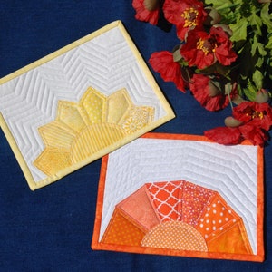 Mug Rug PATTERNS set of 2, Yellow Sunshine and Orange Sunset Quilted Snack Mat Patterns, Small quilted place mats, Pinterest popular image 3