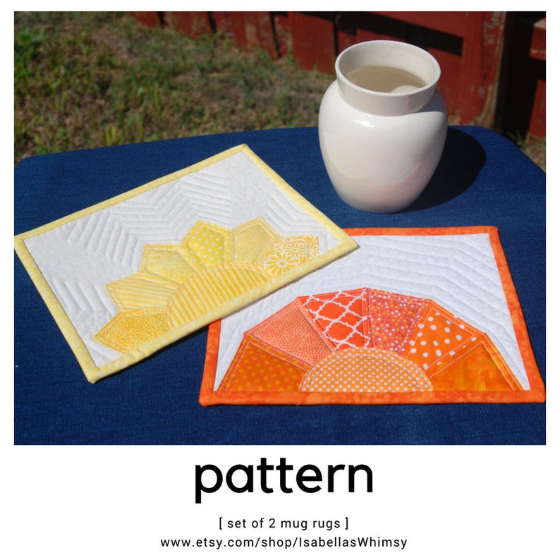 Mug Rug PATTERNS set of 2, Yellow Sunshine and Orange Sunset Quilted Snack Mat Patterns, Small quilted place mats, Pinterest popular image 2