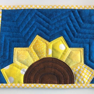 Ukraine Sunflower Mug Rug PATTERN, 5USD option, Yellow Blue, 10X7.5, Quilter's gift, quilted large coaster image 2