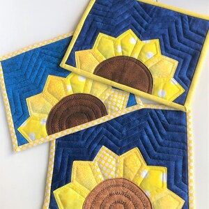 Ukraine Sunflower Mug Rug PATTERN, 5USD, Yellow Blue, 10X7.5, Quilter's gift, quilted large coaster image 4