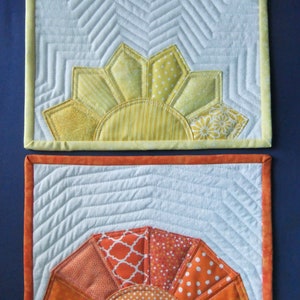 Mug Rug PATTERNS set of 2, Yellow Sunshine and Orange Sunset Quilted Snack Mat Patterns, Small quilted place mats, Pinterest popular image 7