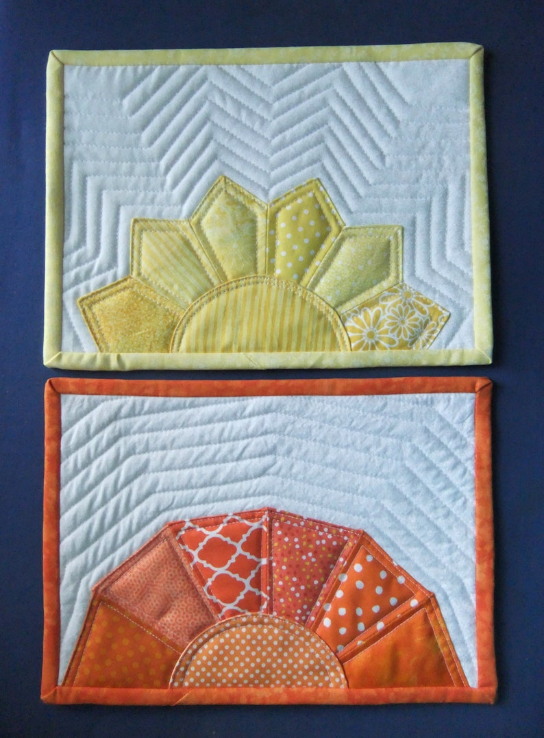 Mug Rug PATTERNS set of 2, Yellow Sunshine and Orange Sunset Quilted Snack Mat Patterns, Small quilted place mats, Pinterest popular image 7
