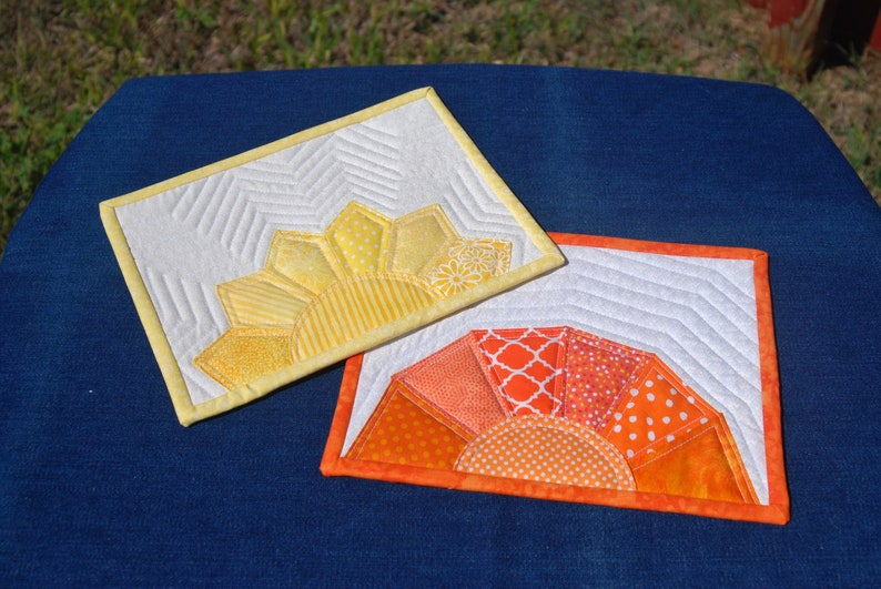 Mug Rug PATTERNS set of 2, Yellow Sunshine and Orange Sunset Quilted Snack Mat Patterns, Small quilted place mats, Pinterest popular image 9