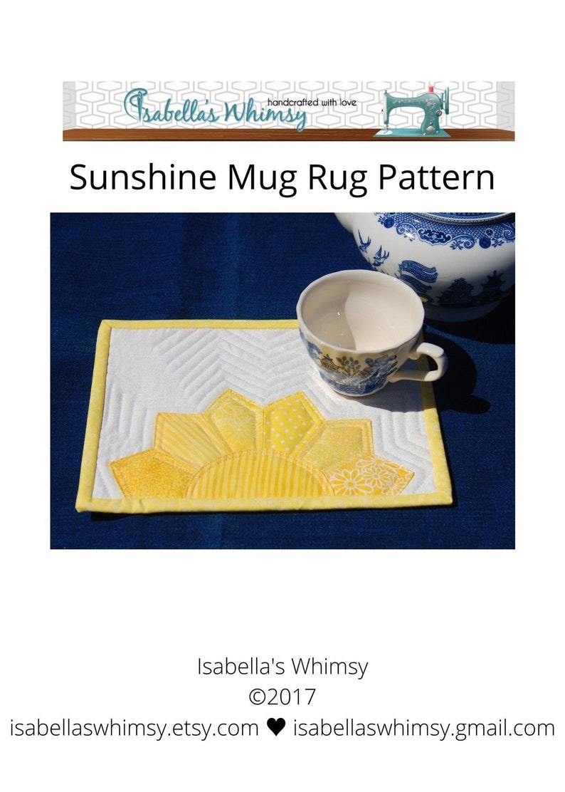 Mug Rug PATTERN, Yellow Sunshine, A Pinterest Favorite for Quilters with over 1.6K pins, Gifts to make for mom, Best Selling Original Design image 1