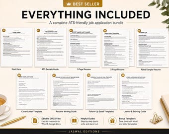 ATS Resume Bundle | 2 Templates + Cover Letter + Guides | Editable DOCX| Tested & Approved | Modern Design