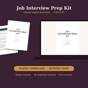 Kit de preparación para entrevistas de trabajo, hoja de trabajo del método STAR, preguntas y respuestas para entrevistas, lista de verificación para la investigación de la empresa, planificador de carrera, descarga digital.